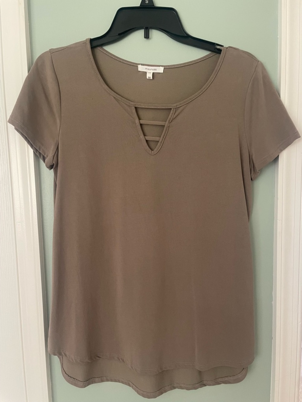Maurices Taupe Rayon Short-Sleeve Strappy V-Neck shirt